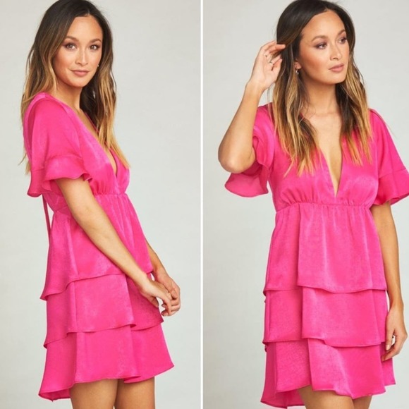Show Me Your Mumu Hot Pink Dulce Tiered Deep V Mini Size Large - Picture 6 of 16